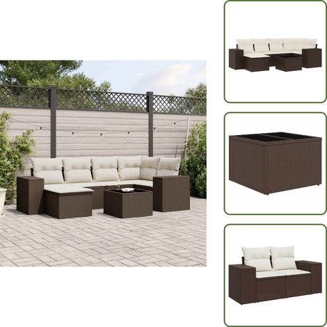 7-tlg. Garten-Sofagarnitur mit Kissen Braun Poly Rattan - Garten Sofagarnitur - Garten Sofagarnituren - Outdoor Sofagarnitur - Sofagarnitur Terrasse