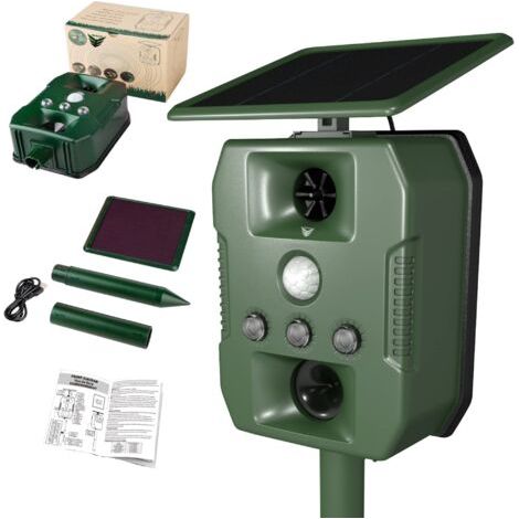 BUNTHAUS Repulsif Chat Exterieur Ultrason - Anti Chien Pigeons Souris Rats - Solaire USB Multifonctions LED Sonore - Pique Vibrations - Chasse Taupe - Repousse Rongeur - Appareil Puissant Efficace (1/5)