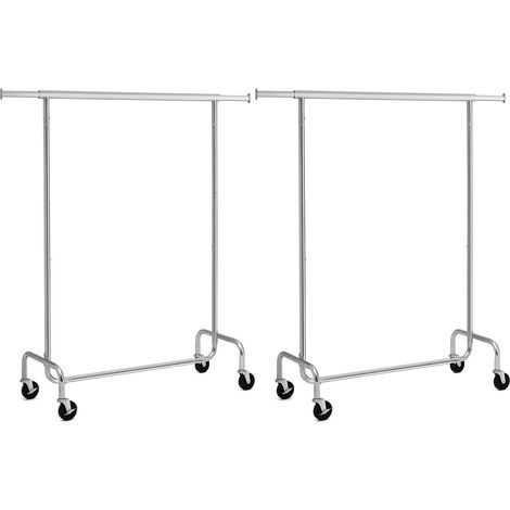 Songmics – Portant à vêtements télescopique avec roulettes – Capacité de charge 130 kg – Acier chromé – Dimensions 110-150 x 45 x 160 cm – Lot de 2