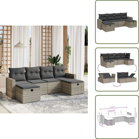 6-tlg. Garten-Sofagarnitur mit Kissen Hellgrau Poly Rattan - Gartengestell - Gartenmöbelset - Gartenlounge - Rattanmöbel - Polyethylenmöbel (1/5)
