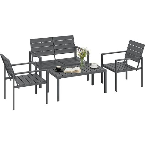 Outsunny 4 Piece Garden Furniture Set, HDPE Metal Outdoor Sofa, Dark Grey