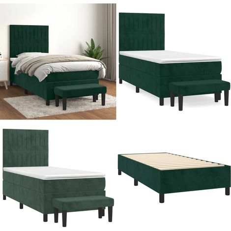 Sommier à lattes de lit avec matelas Vert foncé 100x200 cm - Sommier à lattes - Matelas à ressorts ensachés (1/5)