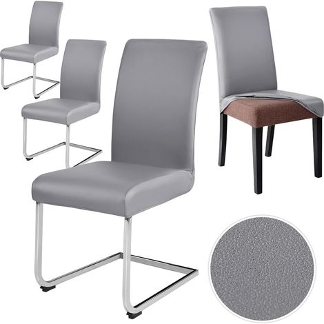 Lot de 4 housses de chaise extensibles en cuir synthétique pour chaise basculante Élastiques Universelles gris (1/5)