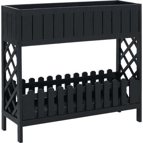 [NEUWERTIG] Hochbeet HHG-450, Blumen-/Pflanzkasten Blumenregal Ablage, Outdoor Akazie Holz MVG-zertifiziert 90x95x31cm schwarz