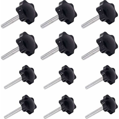 12 Pièces M6 (32 ) × 40mm et M8 (38 ) × 40mm Poignée de Serrage à Filetage Mâle Gripandles vis Boutons Poignées Bouton étoile