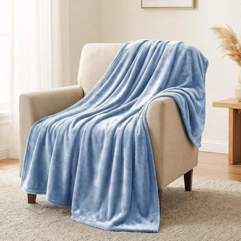Jeté De Canapé - Flanelle Microfibre 260 G M2 - 130 X 150 Cm - Certifié Oeko Tex Standard 100 - Bleu Ciel (1/5)