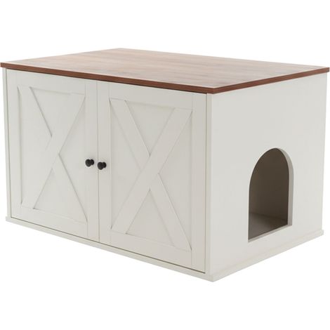 Relaxdays Mueble para arenero, tabique separador, entrada lateral, arenero oculto, HBT 50 x 80 x 53 cm, blanco-marrón