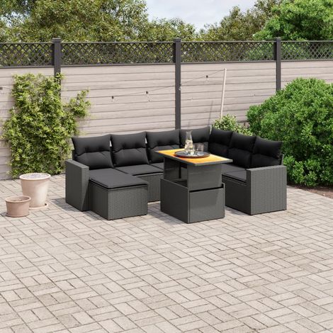 Ensemble Salon Jardin 8 Places Noir Résine Tressée - Canapé d'Angle Modulable avec Table Réglable et Coussins Lavables (1/3)