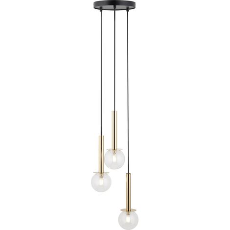 Suspension moderne noir/or 3 globes verre Daisy Sigma (1/2)