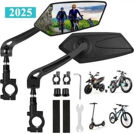 Rétroviseur Vélo Électrique - Pliable - Compatible Guidon 20-24 mm - Miroir Verre 5,7 Pouces - Par Paquet de 2 (1/5)