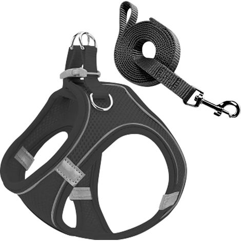 Harnais pour petits animaux de compagnie avec laisse réfléchissante, réglable et en tissu mesh doux et respirant, convenant aux chiens de petite et moyenne taille. (1/5)
