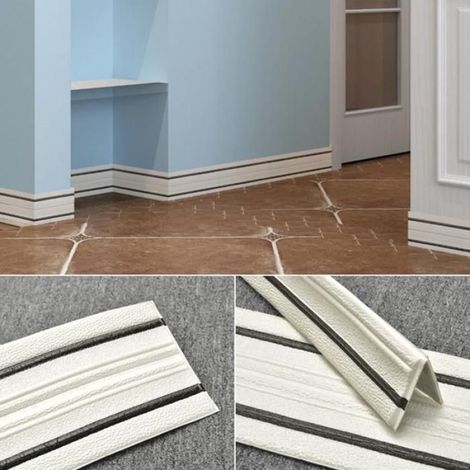Plinthe 3D - Autocollante Impermeable - 14 cm x 2,3 m - Motif Double Ligne Noire - Decoration Interieur (1/5)