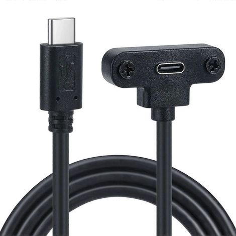 Deux câbles d'extension USB-C (USB 3.1 Type-C) mâle vers femelle pour données et chargement, avec trous de vis de montage sur panneau, interface Type-C 480 Mbps. (1/5)