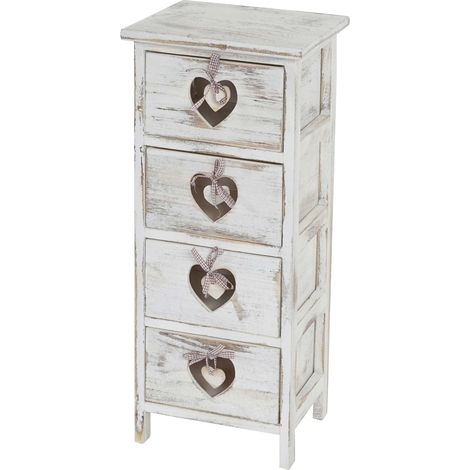 Commode / table d'appoint Forli / armoire, 4 tiroirs, 70x29x25cm, shabby, vintage, blanc (1/5)