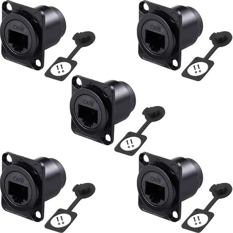 5PCS RJ45 CAT6 Ethernet Female to Female Adapter D-TYPE CAT6 8P8C Ethernet LAN Coupler with Waterproof Dust Cap (1/5)