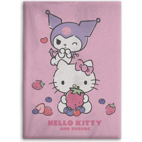 Plaid Hello Kitty - Kuromi et Hello kitty avec des fruits - 100 x140 cm