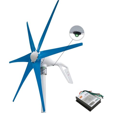 Éolienne, Conversion Énergétique Efficace, Faible Vitesse de Démarrage, 24V-i, 6 Lames Bleues, 400W-i (1/2)