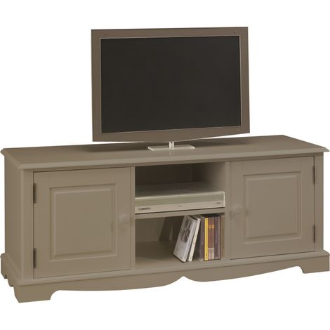 Beaux Meubles Pas Chers – Meuble TV 60 pouces en MDF taupe – 2 portes et 2 niches – Dimensions 142.4 x 55.5 x 46 cm – Pour téléviseurs jusqu'à 50 kg (1/5)