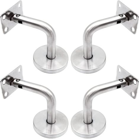 Supports de main courante murale en acier inoxydable poli, supports d'escalier avec cache-sommier, supports muraux pour murs intérieurs, combles, barres de soutien de couloir, lot de 4 (1/5)
