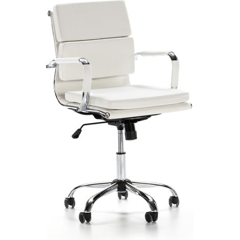 Sedia da Ufficio Fenix reclinabile Bianco, Ecopelle, Sedia Executive con poggiatesta Imbottito, Altezza Regolabile, Design ergonomico