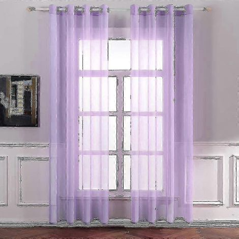 Voile violet léger, lot de 2 panneaux, œillets métalliques, 132x241 cm, tissu polyester transparent et aérien pour fenêtres, voilage moderne et fin (1/5)
