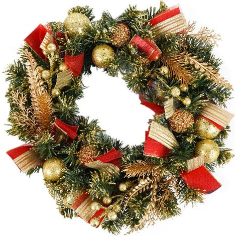 Corona di Natale Artificiale Ø40 cm con Nastri Rosso e Oro (1/2)