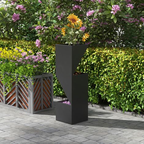 Pot fleurs métal noir – 30x30x100 cm, trous drainage – Pour plantes intérieur/extérieur, design industriel (1/5)