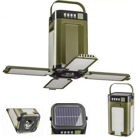 Wiederaufladbare Solar und USB LED Campinglampe 360° Beleuchtung mit 4 klappbaren Flügeln Notlicht bei Stromausfall mit 6 Modi und SOS Funktion F