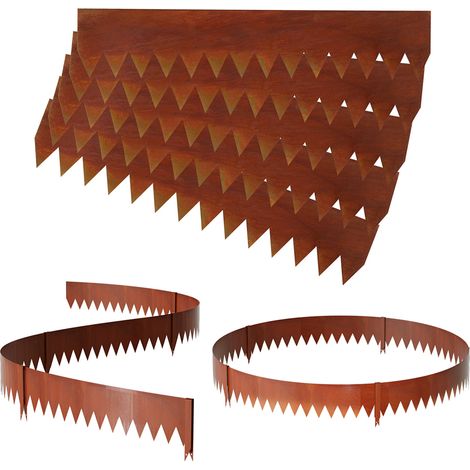 Jiubiaz Bordure de jardin avec pointes DIY Bordure de pelouse Bordure de gazon Galvanisé Métal Bordure de chemin Bordure de parterre avec des gants Rouille 100x20cm 45m