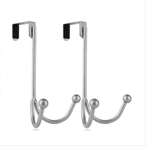Set mit 2 doppelten Türhaken, Metall-Organizer mit zwei Haken zum Aufhängen von Mänteln, Hüten, Bademänteln und Handtüchern – Silber (1/5)