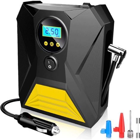 Compresseur d'air de gonfleur de pneu 12V DC pompe à air portable avec manomètre numérique et lumière LED d'urgence pour pneu de voiture vélo jusqu'à 150psi ballon (1/5)