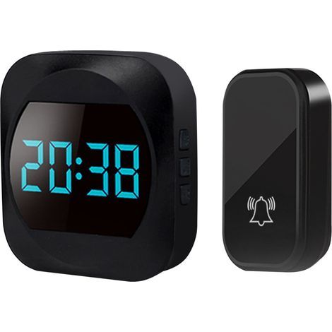 Automatische drahtlose Türklingel mit Uhr, All-in-One-Türklingel, Pager, smarte Türklingel, IP44 wasserdicht (schwarz) (1/5)