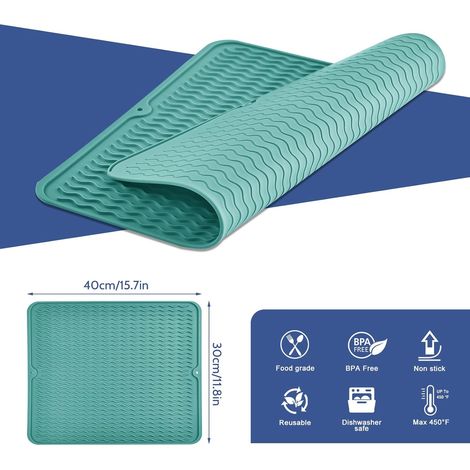 Tappetino antigoccia in silicone 40x30 cm antiscivolo e resistente al calore per piatti, azzurro - ALTRO (1/4)