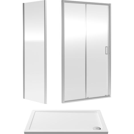Balterley Sliding Shower Suite with 6mm Safety Glass Door, Side Panel & 1200 x 760mm Shower Tray in Polished Chrome Finish (1/3)