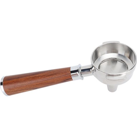 Porte-filtre sans fond de 58 mm, bec verseur unique, en acier inoxydable, manche en bois massif, style séquoia. (1/5)