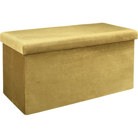 Banc Coffre Pliable en Velours Côtelé Jaune Moutarde (1/5)