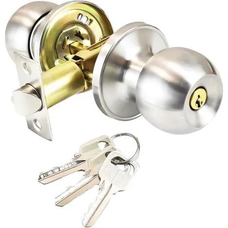 Poignée de porte ronde avec mécanisme de verrouillage – Serrure à clé pour portes intérieures (60/70 mm), design moderne en acier inoxydable noir.