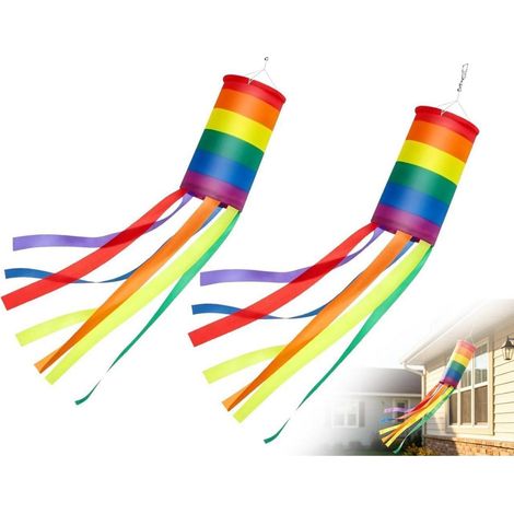 2er Set Regenbogen Windsack 100 cm für Garten & Außenbereich
