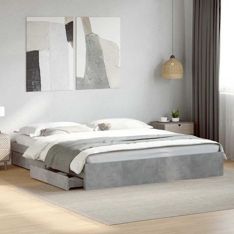 vidaXL Giroletto Cassetti Grigio Cemento 180x200 cm Legno Multistrato