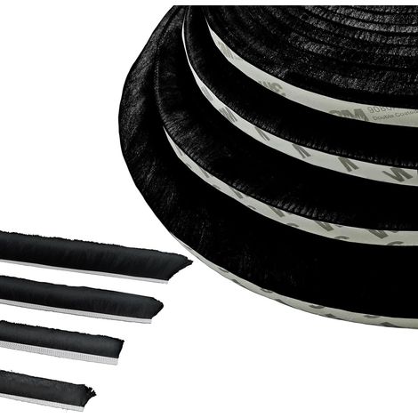 Door Brush Seal, 5 m (L) x 9 mm (D) x 23 mm (D), Black, Window Seal for Washing Doors, Adhesive Brush Seal, Sliding Door Brush Seal, Mosquito Net Brush Seal (1/5)