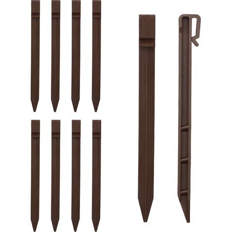 Piquet Ancrage Paysage - 10 pièces, Piquet Ancrage Paysage Plastique Robuste 24,6cm - Pour Bordure/Terrasse/Tente, Marron (1/5)