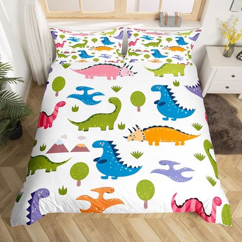Parure de lit respirante avec housse de couette 135 x 200 cm, motif dinosaure, jungle, animaux sauvages, impression dinosaure, pour enfants, garçons et filles (1/5)