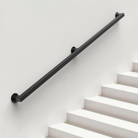 Main Courante pour Escalier Intérieur Extérieur Mur Balustrade de Rampe de Pied Garde-Corps de Support Poignée Rambarde de Sécurité - Kit Complet - Métal Fer Forgé Noir,240cm (1/5)