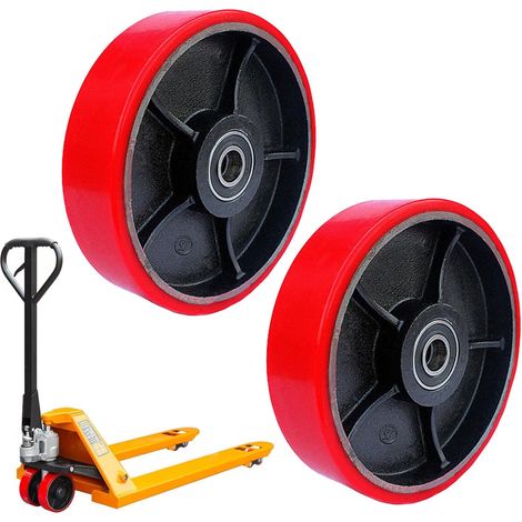 2 Pack Roues de Transpalette Polyuréthane, 180 x 50 mm Transpalette Roulements à Billes, Rouleaux à Roulements à Billes pour Tire-palette Rouleaux de Rechange, Axe 20mm, Charge Maximale 500 kg (1/5)