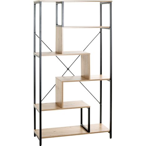 Étagère chêne Clair, Noir, MDF, Métal - Dim.: L 84 x H 163 x P 35 cm, Style: Moderne (1/5)