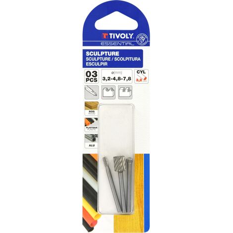 Tivoly - 3 Mini-Frese HSS Ø3,2-4,8-7,8 mm (cilindriche, sfera) - Gambo Ø3 mm - Adatte per uso su mini trapano tipo Dremel (1/2)