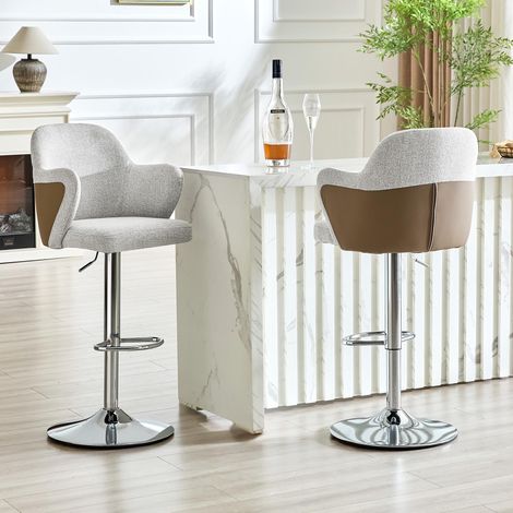 Ensemble de 2 tabourets de bar réglables, tabourets de bar modernes rembourrés avec accoudoirs, pivotants à 360°, réglables en hauteur, adaptés aux bars et restaurants à domicile.