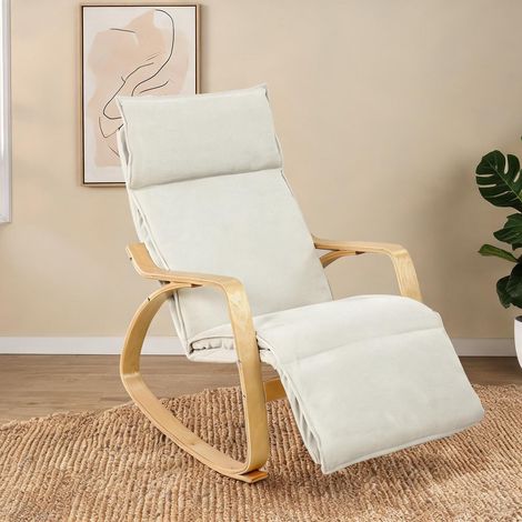 Fauteuil à bascule en tissu avec repose-pieds réglable blanc (1/5)