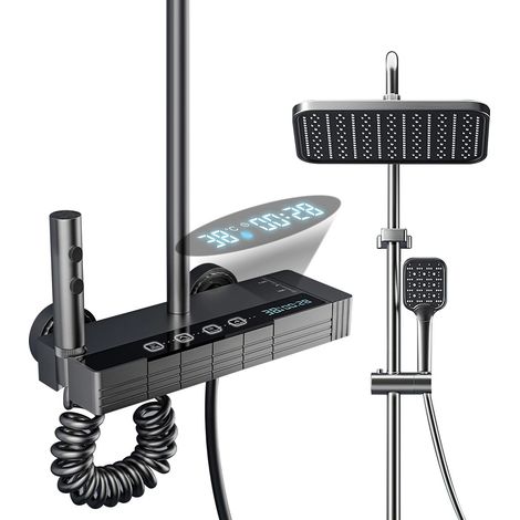 Grau Piano Keys Duscharmatur-Set  Mehrfach-Duschmodi  Duschsystem mit 4 Funktionen  Digitalanzeige (SetB)