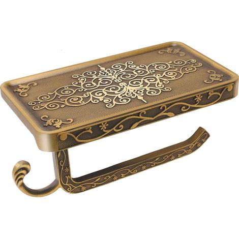 Toilet Paper Holder With Phone Shelf, Anti-rust Aluminum Toilet Paper Roll Holder, Antique (1/5)